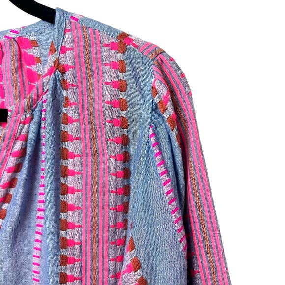 Velvet by Graham & Spencer Isla Jacquard V-Neck Boho Top 3/4 Sleeve Blouse Large - Picture 5 of 8